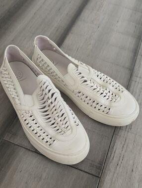 Tory Burch White Woven Leather Slip-On Sneakers